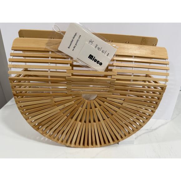 Miuco Bamboo Ark Bag Half Moon Purse Boho Coastal Cottagecore Beach New - Picture 1 of 10